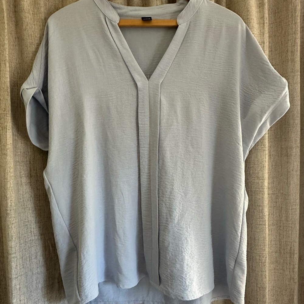 SHEIN Light Blue V-Neck Blouse